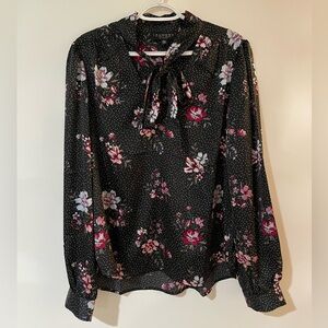 Laundry by Shelli Segal Black Floral Blouse with Neck Tie - NWT